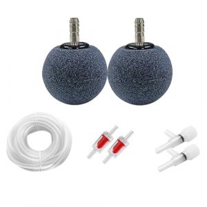 Holzsammlung Bulleur Aquarium, 50 mm Bulleur Aquarium Silencieux, Diffuseur d'Oxygène Rond avec 2 Nano Bubble Air Stone, 6 m Tuyau Air, 2 Clapets Anti-Retour, 2 Vannes Régulation en Plastique (FlyFlyAMallEU, neuf)