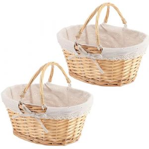 ZOENHOU Lot de 2 Panier de Pique Nique en Osier avec Poignées Pliantes, Panier en Saule Tissé à la Main pour Pâques, Bonbons, Rangement de Jouets de Bain (KE-Tools, neuf)