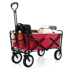 GOPLUS Chariot de Plage Pliable, Chariot à roulettes 82 L, Tissu Oxford Résistant, 4 Roues Taille Compacte, Chariot Roulant, pour Courses, Pêche, Plage, Charge 86KG (Rouge) (Augenstern24, neuf)
