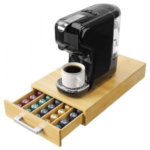 Navaris Tiroir à Capsule de Café - Rangement Support pour Dosette Machine à Café Compatible avec Nespresso Vertuo - Distributeur Range-Dosette en Bambou pour Capsules (SX-Commerce, neuf)