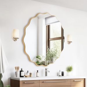 GIOVARA Miroir Mural Miroir Mural d&eacute;coratif &agrave; Suspendre ⌀50 cm Miroir &agrave; Vagues irr&eacute;guli&egrave;res Miroir Industriel Moderne Miroir de Salle de Bain pour Salle de Bain, lavabo, Salon, Chambre &agrave; Coucher(Or) (JeuneDora, neuf)