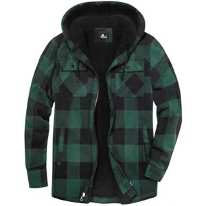 JACKETOWN Chemise à Carreaux pour Homme Chemise Thermique en Polaire pour Homme Longues à Carreaux avec Fermeture éclair Doublure en Polaire Veste d'hiver Hoodies Veste de flanelle Chaud (CongHuiQiang, neuf)