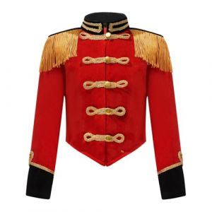 Raenseen Déguisement Cirque Enfant Garçon Fille Costume Maître de Cirque Ringmaste Veste Monsieur Loyal Cosplay Carnaval Halloween Rouge 9-10 ans (Raenseen, neuf)
