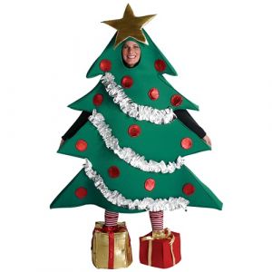 Carolilly Costume Déguisement d'Arbre de Noël Costume Noël Adulte Amusant avec Décorations Étoile Dorée, Boules Rouges et Cadeaux, Taille Unique (Vert, Taille unique) (La Vie Brillante, neuf)