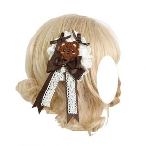 Lolita Coiffe, Bandeau Lolita, Bandeau for femmes Lolita large bandeau en dentelle oreilles d'ours bandeau accessoires de cheveux avec bandeau de cheveux arc(Coffee Bear Hair Clip) (Morty Bazaar, neuf)
