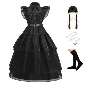 Gridamea Robe Noire Halloween Fille – Déguisement Gothique Enfant pour Carnaval & Fête – Robe Princesse en Tulle (Gridamea, neuf)