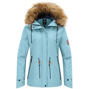 Wantdo Femme Veste de Ski Imperm&eacute;able avec Capuche Fausse Fourrure Manteau d'hiver Chaud Veste de Snowboard Outdoor Veste Randonn&eacute;e Travail Coupe-Vent Freesia M (C'est&nbsp;la&nbsp;vie, neuf)