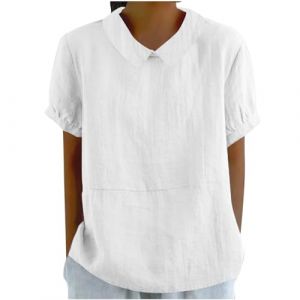 Chemisiers Et Blouses Femme Tunique en Coton Et Lin à Manches Courtes Chic Et ÉLéGant Chemises Couleur Unie Tee Shirt ÉTé Ample Haut Top à Revers LâChe Respirant Blouse Grande Taille Pas Cher Tee (asdkfh(Arriver 5 à 15 jours), neuf)