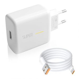 65W Chargeur Rapide pour OP One-Plus Real, Chargeur SUPERVOOC et SuperDart avec C&acirc;ble USB-C 1M pour Reno8 T Find N2 Flip X5 Pr-o X5 Lite X3 Neo Pro Reno7 Pro 6 X2 A54 A54 A57 One 11 10T Real (FanHuaShan, neuf)