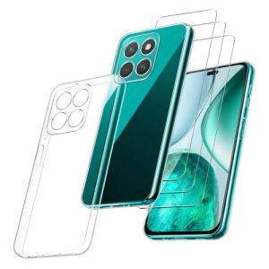 MIBZOR 4 en 1 Coque Compatible avec Honor X8c (6.7"), 1 Housse et 3 Pi&egrave;ces Verre tremp&eacute; &eacute;cran Film Protecteur, Transparent Souple Silicone &Eacute;tui Bumper TPU Case Cover (MMYONG, neuf)