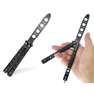 Lhbwhiz Couteau papillon pour la pratique, entra&icirc;neur de papillons avec couteau d'entra&icirc;nement &agrave; lame non aiguis&eacute;e, lame non tranchante pour d&eacute;butants (noir) (badasi1, neuf)