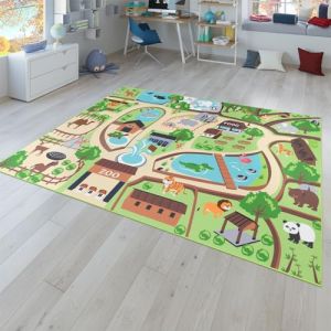 TT Home Tapis pour Enfants, Tapis de Jeu pour Chambres d'enfants, Zoo avec Tigre, Ours, Lion, color&eacute;, Dimension:120x160 cm (marche-de-tapis, neuf)