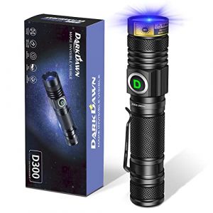 DARKDAWN Lampe Torches UV 365nm, USB Rechargeable Lampes de Wood Ultraviolet LED Lumi&egrave;re Noire, Mini-d&eacute;tecteur puissant pour les taches d'urine, verre d'uranium, Billet, Fluorescent, R&eacute;sine, 370nm (DAWN OF DARK, neuf)