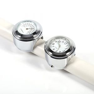 Horloge étanche pour Moto, Thermomètre D'horloge De Guidon De Moto, 1 Paire 7/8" 1" étanche Universel pour Guidon De Moto Montre Horloge Et Thermomètre Température (Vasting, neuf)