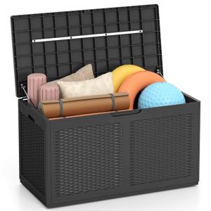 GIANTEX Coffre de Jardin Extérieur en PP 380 L, Coffre de Rangement Étanche avec Couvercle, 2 Roulettes, Poignées Latérales, Caisse de Rangement Extérieur Pour Balcon, Terrasse, Arrière-Cour, Gris (GIANTEX, neuf)
