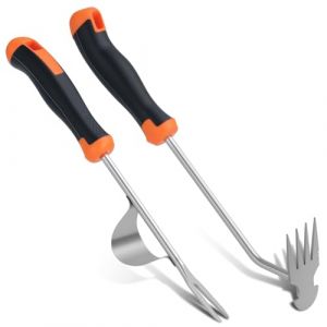2 Pièces Désherbeur Manuel, Outil de Désherbage à 4 Dents en Acier Inoxydable, Sarcloir Griffe en V avec Manche Ergonomique Antidérapant pour Jardin, Terrasse, Désherbage, Aération du Sol et Binage (zhiyi-eu, neuf)