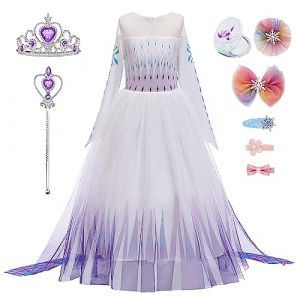 New front Fille Robe Princesse Elsa D&eacute;guisement Reine des Neiges Accessoires Baguette Magique Couronne Miroir Barrettes Clips Cosutme Enfant Cadeau No&euml;l Anniversaire Carnaval,Rose,110 (New Front, neuf)