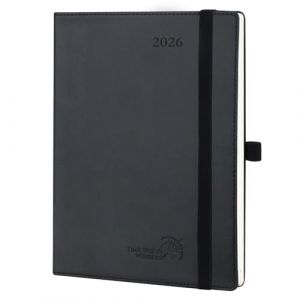 POPRUN Agenda 2026 Semainier 22 x 16,5 cm - Couverture Souple en PU Cuir, Vertical Planner, D'Jan 2026 à Déc 2026-12 Mois, Avec signet à 2 rubans, Papier 100 g/m², Noir (Time Works Wonders, neuf)