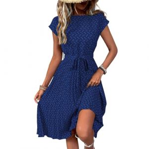 Robe Femme Chic Et Elegant Ceremonie Vetement Ete Tenues Élégante Plage Blanche Chic Robe Plage mi Longue Grande Taille Mes Commandes Passées3#Bleu foncéM (SHONTON, neuf)