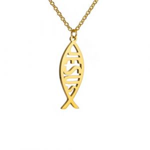 EUEAVAN Collier Ichthus pour femme Collier J&eacute;sus Poisson Christ Croix Poisson Ichthys Collier Poisson Ichthus Symbole Religieux Pendentif Bijoux Chr&eacute;tien Cadeau (J&eacute;sus Poisson or) (EUEAVAN, neuf)