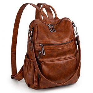 UTO Femme Sac a dos porté Dos Anti-Vol Sac d'épaule Cuir Synthétique Wax Glands Voyage Travail Mode Pratique Brun (UTO Bag, neuf)