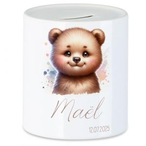Kiddle-Design Tirelire pour enfants avec nom personnalis&eacute;, motif animal ours cadeau pour gar&ccedil;on & fille anniversaire, No&euml;l, naissance et bapt&ecirc;me - Cochon tirelire cadeau d'argent et exau&ccedil;ant les (Kiddle-Design, neuf)