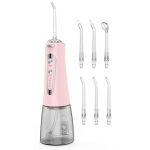 Jet Dentaire Hydropulseur Portable, Jet Dentaire Sans Fil Rechargeable avec 5 Mode set 6 Buses Capacit&eacute; de 300 ML IPX7 &Eacute;tanche Pour La Maison et Les Voyages qo (PAN XIAO XING, neuf)