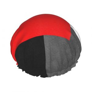 Bonnet de douche imperméable à bande élastique, bonnet de douche réutilisable à double couche pour femmes,Bloc géométrique rouge, gris, noir et blanc (aysr.store, neuf)