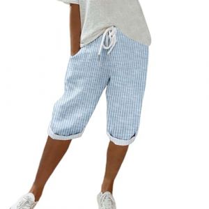 Short Lin D'&Eacute;t&eacute; &Eacute;lasticit&eacute; Respirants, El&eacute;gante Shorts Lin Coton Femme &Eacute;t&eacute;, Short Bermuda Femme &Agrave; Rayures, Bermuda pour Femme Coupe D&eacute;contract&eacute;e, Short Court Casual avec Poche Pas Cher (qiaoxiahe, neuf)