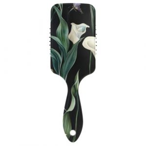 Art Calla Brosse à cheveux antistatique en forme de fleur de lys vert et blanc pour cheveux fins Brosse de massage pour cheveux raides avec poignée ergonomique pour les cepillos para cabello (LLiangCai, neuf)
