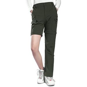 Hiauspor Pantalon de randonn&eacute;e convertible l&eacute;ger &agrave; s&eacute;chage rapide pour femme - Pantalon extensible UPF 50+, vert militaire, Taille S (VZTEEK FR, neuf)