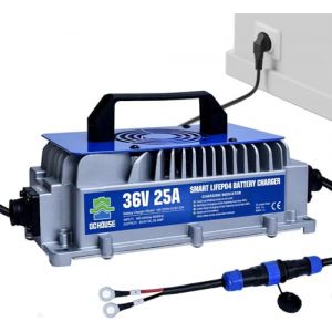 DCHOUSE 36V 25A LiFePO4 Chargeur Li-ION Automatique Intelligent, Chargeur Rapide 900 W, efficacité de Charge ≥ 93%, Compatible avec voiturette de Golf 36 V, Moteur électrique, Chariot élévateur (DCHOUSE GLOBAL-FR, neuf)