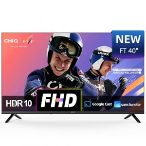 CHIQ L40FT Smart TV 40" (100 cm), Full HD, HDR10, Google TV OS, Audio Dolby & DBX-TV, Tuner Triple DVB-C/T/T2/S/S2, Chromecast Int&eacute;gr&eacute;, Design M&eacute;tal sans Cadre (CHiQ, neuf)