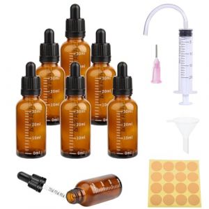 6PCS Flacon Pipette 30ml Ambré Flacon Compte Gouttes Petit Flacon en Verre Huile Essentielle Vide Avec Pipette Graduée & 5 Pièces d'accessoires pour Huiles Essentielles Parfums,Cosmétique,Voyageavec (business_kc, neuf)
