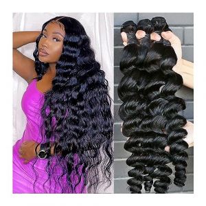 Extensions de cheveux Bundles de tissage de cheveux péruviens Bundles de cheveux humains crus Bundles de vague lâche de 12 à 30 pouces Remy Extension1 / 3/4 Bundles Faisceaux de cheveux humains(20in (qiyueshanghang, neuf)