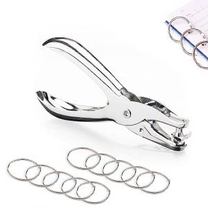 Jaimela 6mm Perforatrice à Trou Unique, Pince Perforatrice en Métal, Perforatrice à Main, avec 10 Pièces 30mm Anneaux de Reliure, pour Projets DIY, Scrapbooking, Création de Cartes (KULIU-EU, neuf)