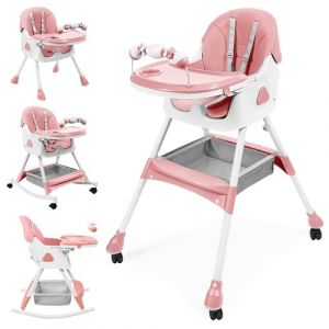 UBRAVOO Chaise haute pliable 6 en 1 pour b&eacute;b&eacute; avec repose-pieds, double plateau amovible & coussin en PU, hauteur & inclinaison r&eacute;glables, roues verrouillables pour b&eacute;b&eacute;s & tout-petits (Lumocell, neuf)