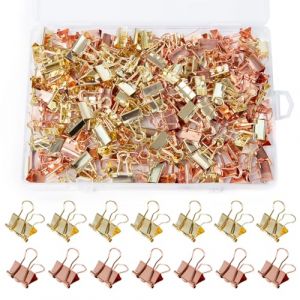 Sxutop 200 Pi&egrave;ces Pince Double Clip 15mm Pinces &agrave; Papier Dor&eacute;es et Or Rose Multifonctions Foldback Pinces en M&eacute;tal Binder Clips &agrave; Documents pour Fournitures Scolaires et M&eacute;nag&egrave;res de Bureau (Shuangxuu, neuf)