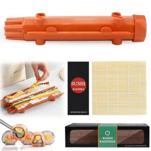 CHRI Sushi Maker Bazooka, Kit de sushi &agrave; faire soi-m&ecirc;me, Sushi Roller Maker Bazooka et tapis en bambou pour d&eacute;butants (Orange) (CHRICY, neuf)