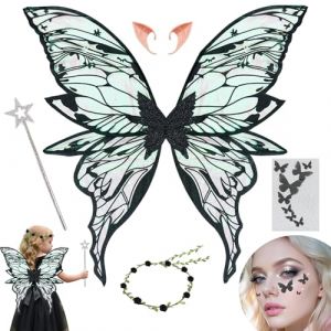 HuaMuDM Ailes de Fée,Ailes de Princesse,Baguettes de Fée Étoile,Oreilles d'elfe,Couronne deFleur,Autocollants, Halloween,Noël,Carnaval,Fête à thème (HuaMuDM, neuf)