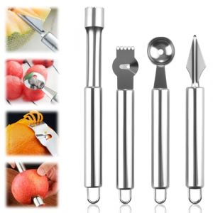 Lot de 4 Cuill&egrave;res &agrave; Fruits en Acier Inoxydable 304 - Vide Pomme, Cuill&egrave;re &agrave; Melon Parisienne, Zesteur et D&eacute;coupe Fruit Gadgets - Pour Sculpture Cr&eacute;ative de Fruits DIY, Accessoires de Cuisine (YanRongGuan, neuf)
