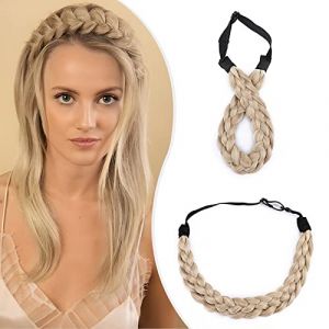 Elailite Tressé Bandeau Tresses Cheveux Postiche Synthétique Extension Pour Femmes Dames Filles Accessoire de Beauté (L/50g) # Blond Foncé/Blond très Clair (Naughty Fashion Mode, neuf)