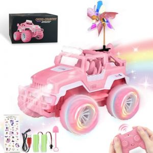 Ulikey RC Voiture Telecommand&eacute;, Voiture T&eacute;l&eacute;command&eacute;e Fille, Jeep Rose 1:16 avec Lumi&egrave;res LED, Camion SUV Tout-Terrain 2,4 GHz, avec Moulin &agrave; Vent, Cadeaux Jouets Anniversaire pour Fille 4-12 Ans (Niedfisch Etrade, neuf)