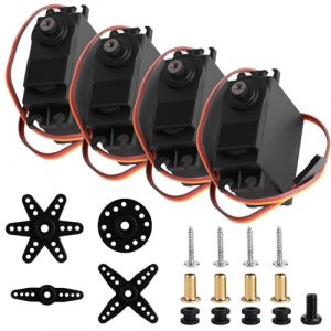 HOTUT Micro Servomoteur, 4 Pcs Moteur Servo, Métallique Engrenage Micro Servo, 13kg/cm Torque, Micro Servo 180° Servo Numérique Motor pour Hélicoptère, Bateau, Voiture, Robot RC 1/8 1/10 (AomigEU, neuf)