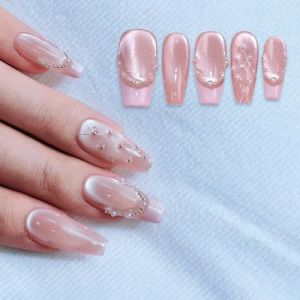 MSLSOZ Lot de 10 faux ongles &agrave; presser carr&eacute;s brillants avec d&eacute;coration nacr&eacute;e et diamant matelass&eacute; avec ensemble d'outils pour manucure pour femme (M, 2,3 cm, carr&eacute;) (MINSHSM STORE, neuf)