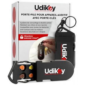 Bo&icirc;te de Rangement Porte-Cl&eacute;s Piles Appareils Auditifs 10 13 312 - &Eacute;tuis &agrave; Piles UdiKey Coque Compacte Rigide Antichoc Antirayure - Portable avec 6 Compartiments 36x85x16mm - Voyages Travail Sport (Eurocali, neuf)