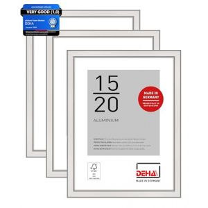 DEHA Design cadre photo, 15 x 20 cm (set de 3), aluminium, Argent brillant, cadre photopour poserau format paysage et portrait, verre synthétique, Boston (Nielsen-Design, neuf)