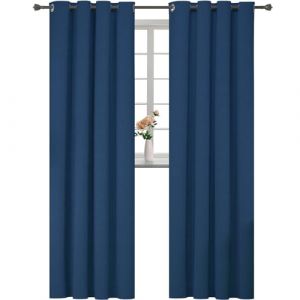 YSTELLAA Rideau 100% Occultant Lot De 2, 140&times;280cm, Effet Lin, Rideau Thermique Isolant Anti Froid Et Chaleur, Rideaux Anti Bruit, avec Oeillet, pour Salon Et Chambre, Bleu (YSTELLAA, neuf)