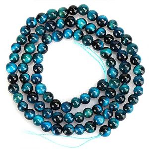 Perles d'Oeil de Tigre, 4mm 8mm Pierre Naturelle Bleue Ronde en Vrac Perle pour Collier à Faire Soi-Même Bracelet Fabrication de Bijoux(4mm (92pcs/string)) (Jenngaoo, neuf)