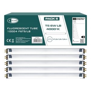 CLAR - Tubes Fluorescents, 6W T5, Ampoule T5, Tube Fluorescent, Mini Ampoule, Fluorescent, 21,2 x 1,6 cm (6 Watts T5, Pack 5) (CLAR ILUMINACIÓN, neuf)